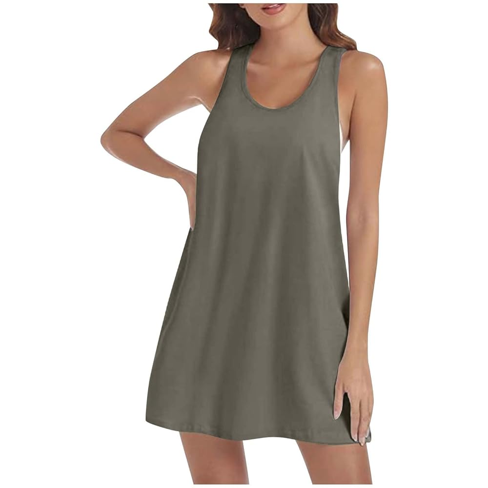 Women's Casual Loose T Shirt Dress Scoop Neck Sleeveless T